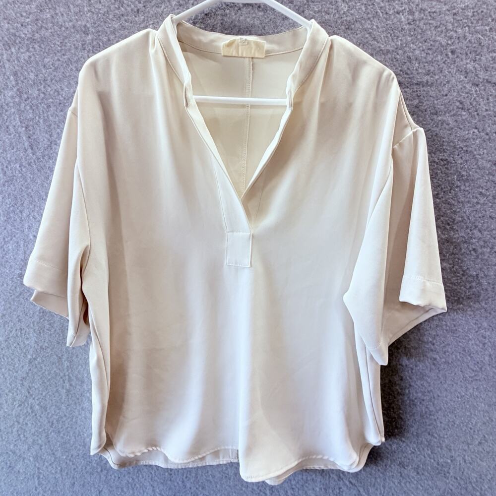 MELLODAY Top Womens Size Small Ivory Blouse Crepe Minimalist Capsule Basic